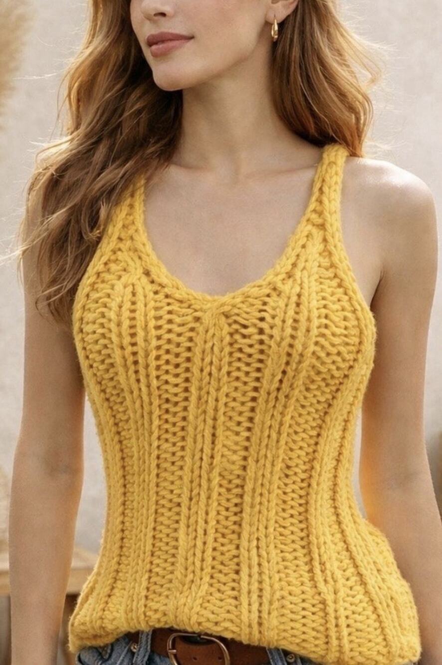 Zara Yellow Crochet Chunky Knit Sleeveless Vest Small NWT Festival Top Mustard